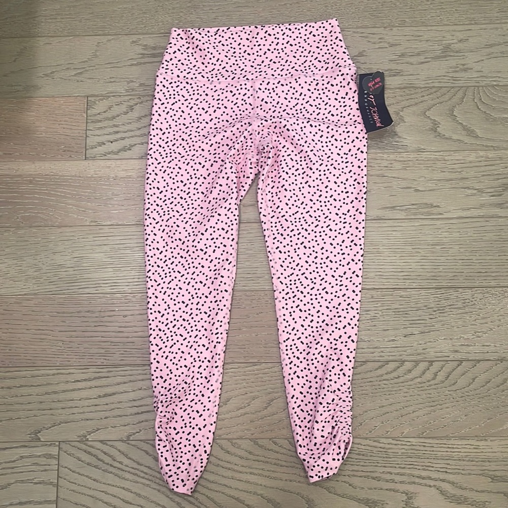 Betsy Johnson High Rise 7/8 Length Pink with Black Polka Dots Leggings w/ Tags
